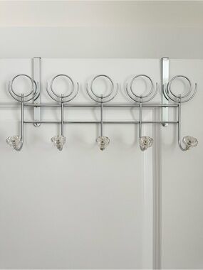 Silver Over the Door Hanging Rack with Crystal Knobs Hooks
